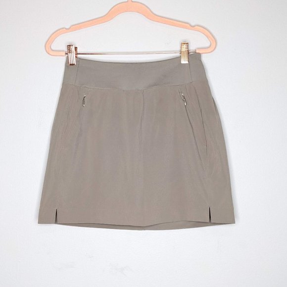 Athleta Dresses & Skirts - Athleta Taupe Soho Skort Zip Pockets Built in Shorts Under Skirt Stretch Size 0